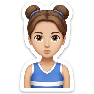 Sophie Poyet cheveux brun en chignon mini jupe bleue et blanc sticker