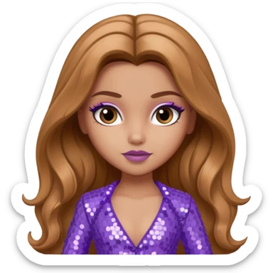 Yasmin from Bratz with long light brown hair and lavender sequin outfit sticker