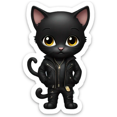 A alluring techno brat black kitten with leather strap clothing sticker