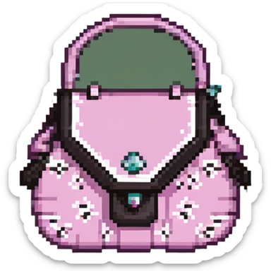 pink and black gothic purse, pixel art style, cute and chibi, small size, simple details sticker