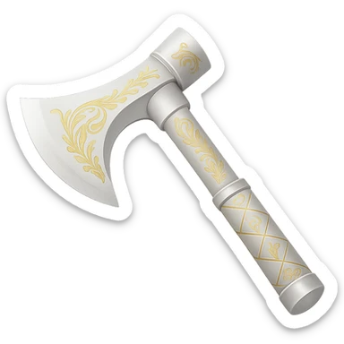 Recolor this weapon to a very light metallic silver color with subtle, elegant gold engravings, matching the gold tone and style of the provided silver shield reference. The gold should be soft and not too yellow or green. Transparent background. sticker