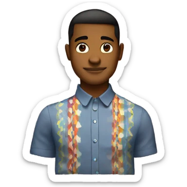 brown Man in Fitted button-up shirt with bright pattern sticker