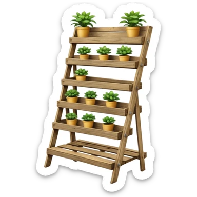 Deep standing slanted Plant rack made from the wood of old oak pallets  sticker