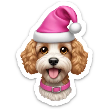 Cavapoo dog wearing pink Santa hat  sticker