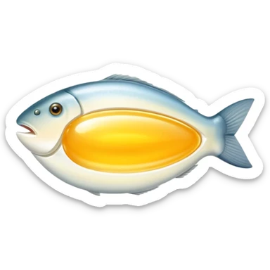 Animal sources of vitamin A: liver, egg yolks, cod liver oil, butter, and fatty fish glowing with a gentle golden aura. These foods emit a soft warm light representing their high content of preformed vitamin A (retinol). sticker