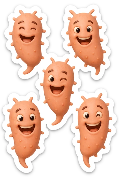 EMOJI STILE IPHONE DI 6 BATTERI INTESTINALI ROSA SALMONE FELICI CHE FLUTTUANO IN ARIA, IPERREALISTICO 4K sticker