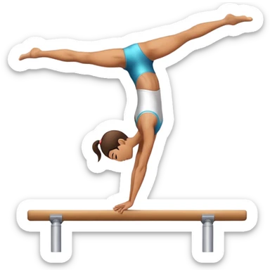 An artistic emoji of a professional sports acrobat performing a stunning balance pose on a narrow beam. The acrobat showcases perfect control, flexibility, and strength, executing an elegant handstand. The background features a bright gymnastics arena with spotlights. sticker