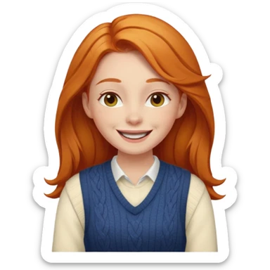 Gorgeous Ginger girl laughing with head tilted back happily wearing cream sweater vest sticker