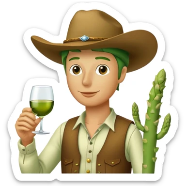 Asparagus cowboy drinking wine sticker