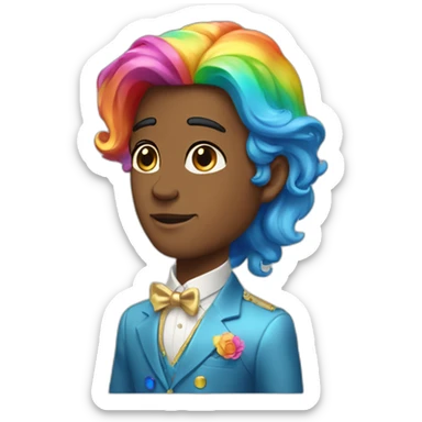 Posh-boy-with-golden-suit-and-blue-eyes-and-rainbow-unicorn-hair sticker