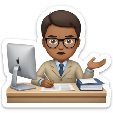 Annoyed/angry worker working at a desk sticker