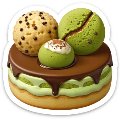 biscuit balls with matcha/chocolate/tiramisu topping + crumbs topping sticker