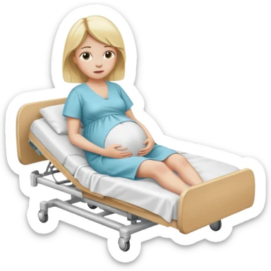 One blonde Pregnant woman in hospital bed with legs elevated unhappy sticker