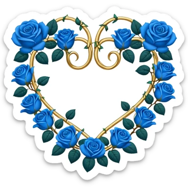 heart shape gold vine with blue roses border sticker