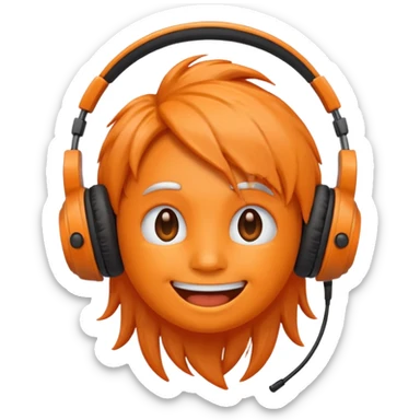 Orange happy face emoji with a couple of hair,headphones,and antennas. sticker