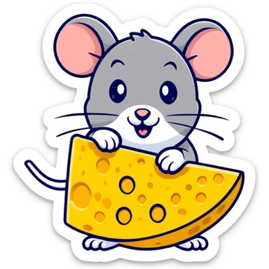Jerry mouse enjoying a large piece of swiss cheese sticker