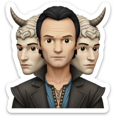 Cinematic realistic ultra HD - Musician Sting stands in front of an antique stone sculpture sticker