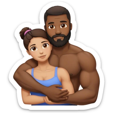 Black man with facial hair and muscles hug small pretty brunette woman sticker