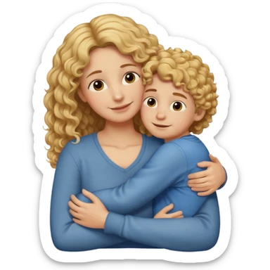 a mother with blond curly long hugging his son with brown hair and like saying its okay sticker