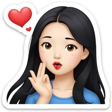 Long hair asian girl blowing kisses in air  sticker