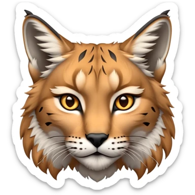 Cinematic-Noble realistic-Lynx-Portrait-Emoji – Poised and regal, with a strong, agile build and a strikingly patterned fur of warm tawny fur accented by bold black ear tufts, deep-set, intelligent amber eyes, simplified yet sharp and sophisticated. zoomed out to show shoulders sticker