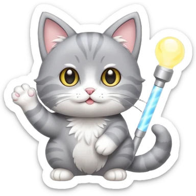 chibi cute gray cat holding a light stick happily sticker