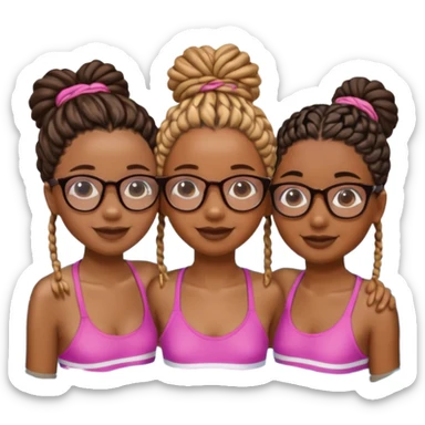 3 black girls im the pool having fun, one is tall caramel skin and slim with glasses and coller bone mini twists, the other is dark skin with no glasses and neck shoulder length mini twists and the last girl is short and chubby with box braids and no glasses  sticker