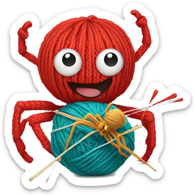spider holding a ball of yarn and knitting needles sticker