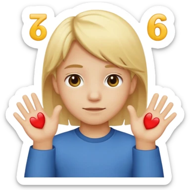 A kid with blonde icecream hair with two hands that are doing this 🫴 and flipped on the other side then have this emoji on the left hand 6️⃣ and this emoji in the other hand7️⃣ replace the ice cream with the numbers 6 and 7 sticker