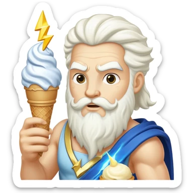 Zeus with a white ice cream cone and a lightning bolt sticker