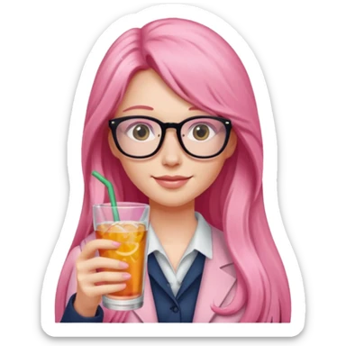 pink long haired drink holder with glasses  sticker