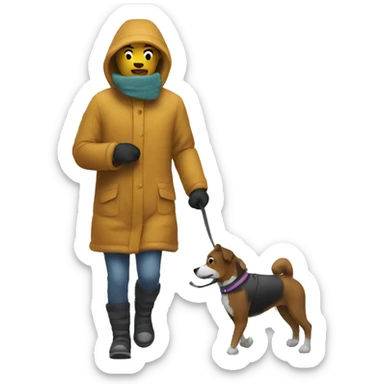 Person walking dog in blizzard  sticker