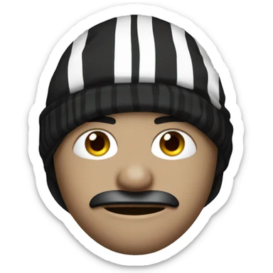 A robber with a black and white striped shirt and a black beanie and a black eye mask. sticker