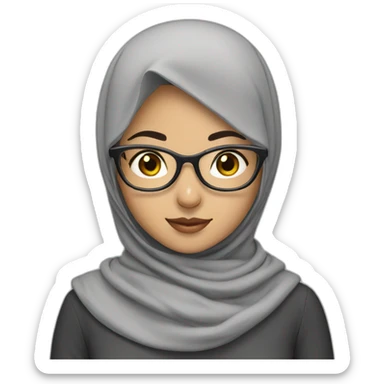 muslim asian girl with gray hijab and glasses sticker