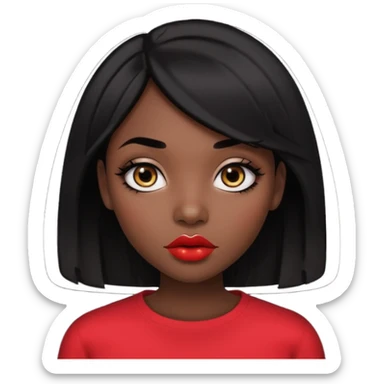 Dark skin gurl with black hair, big lips m, dark brown eye, octagon face shape and chinky eyes no red lipstick  sticker