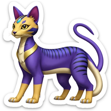 Egyptian furry hyper-realistic colorful Bastet-Liepard-Noibat-Gatomon-Garchomp-Digimon-Fakémon-Pokémon-creature (full body) sticker