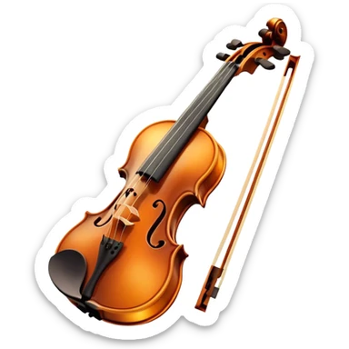 Cinematic Realistic Violin, rich polished wood with delicate curves, taut strings reflecting warm golden light, fine dust particles catching the glow, intricate f-holes adding elegance, glowing with an air of timeless beauty and musical soul. sticker