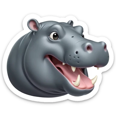cinematic-noble-yawning hippo-portrait-emoji,-poised-and-regal,-with-a-massive,-robust-build-and-a-smooth,-sleek-slate-gray-hide,-deep-set-soulful-eyes,-simplified-yet-sharp-and-sophisticated-features,-highly-detailed,-glowing-with-a-soft radiance sticker