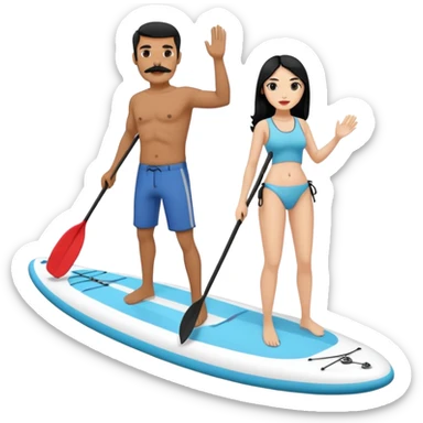 Make a couple paddle boarding both white skin and black hair and the guy has a black mustache, both using the same paddle board sticker