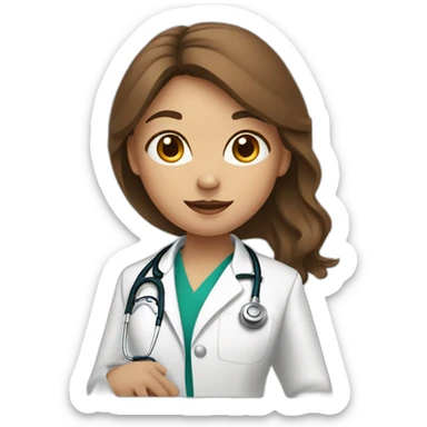 A girl with mid length brown hair and golden almond coloured skin dressed as a doctor with stethoscope  sticker