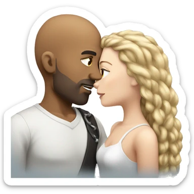 Brown bald man with chain hair kissing white brunette with long hair sticker