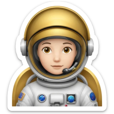 Astronaut in white EVA suit with gold visor helmet sticker