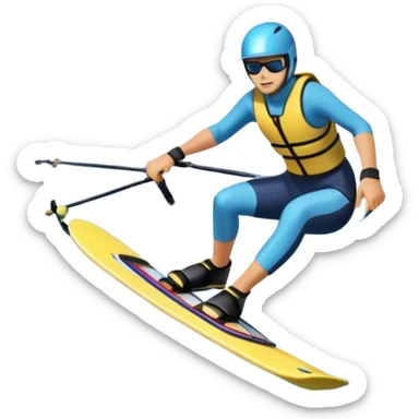 An icon featuring a close-up collage of water skis, splashing water across the surface. The design highlights the motion of the skis cutting through the water. Transparent background emphasizes the thrill of water skiing. sticker