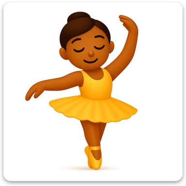 Edit the image to keep the same pose with the right foot on tippy toe in iOS emoji style. Maintain the yellow tutu, elegant, smooth, and shiny look as in the reference. Add a subtle highlight to the legs. sticker