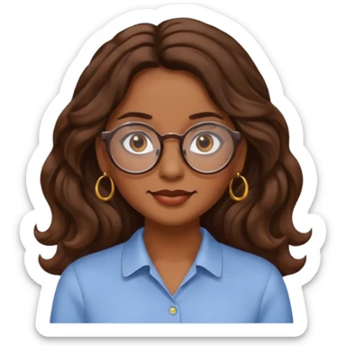 Women brown eye and brown long wave hair with glasses and circle earing sticker