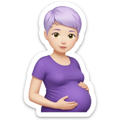 pregnant woman with purple shirt and short pixie cut WHITE hair. only show head, nech and abdomen sticker