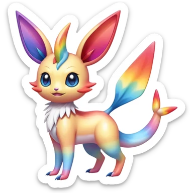 Colorful Shiny Exotic Victini-Salandit-Sylveon-Fakémon-hybrid-creature (full body)  sticker