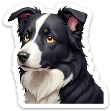 Cinematic Grumpy Black and White Border Collie Portrait Emoji, Head tilted slightly with a deeply unimpressed expression, showcasing a dense black and white coat with intense eyes narrowed into an unamused glare, ears slightly drooping in exasperation, Simplified yet comically expressive features, highly detailed, glowing with a dry, sarcastic glow, high shine, effortlessly judgmental yet dignified, stylized with a touch of cynicism, bright but brooding, soft glowing outline, capturing the essence of an eternally unimpressed yet determined herder, so lifelike it feels like it could sigh heavily at you in disdain at any moment! sticker