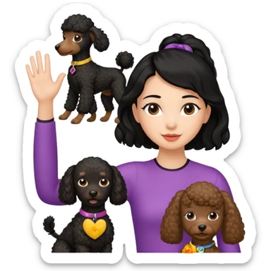 Ponytail black hair girl with brown Poodle say goodbye  sticker