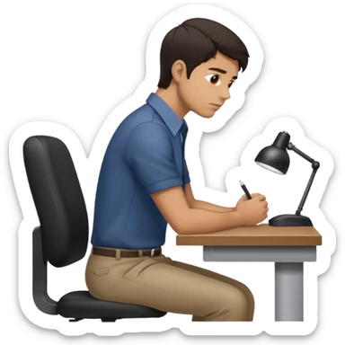  iOS emoji style - Side profile full body of a man sitting at a desk with very poor posture. He has dark hair and wearing a collared-shirt.   sticker